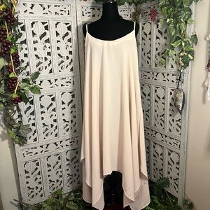 SHEIN SENSATIONAL NUDE SPAGHETTI STRAPS FLOWY ASYMMETRICAL HEMLINE MAXI DRESS